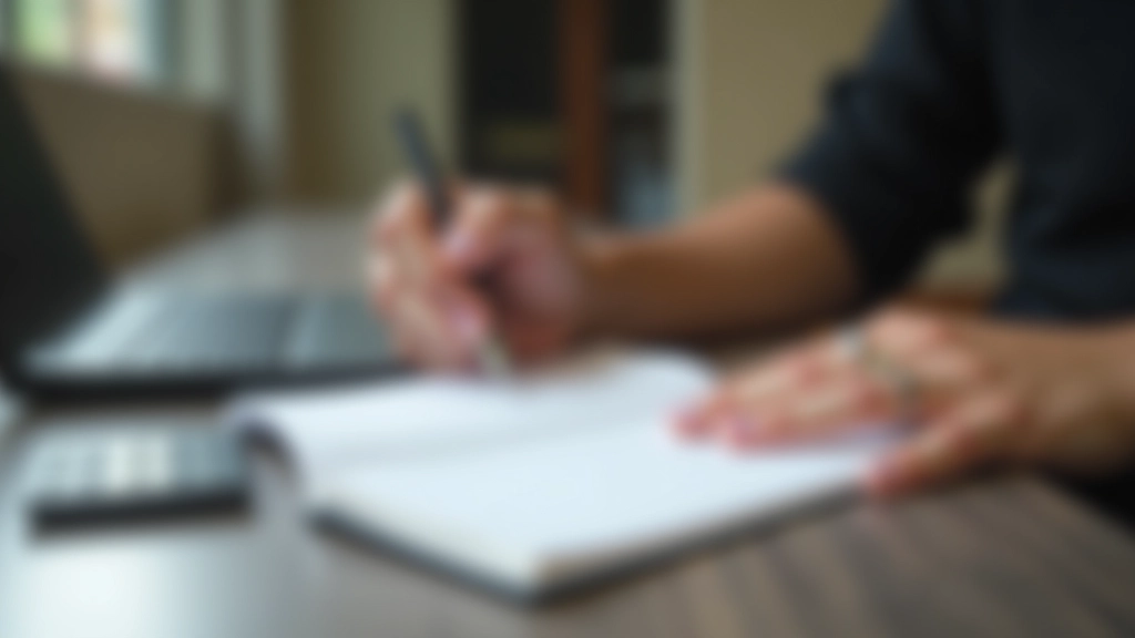 Hands writing in a financial planning notebook