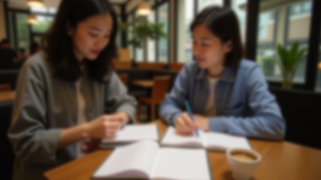 Person reviewing spending journal with coffee and notebook