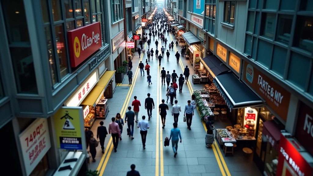 Hong Kong urban street with crowds and MTR signage